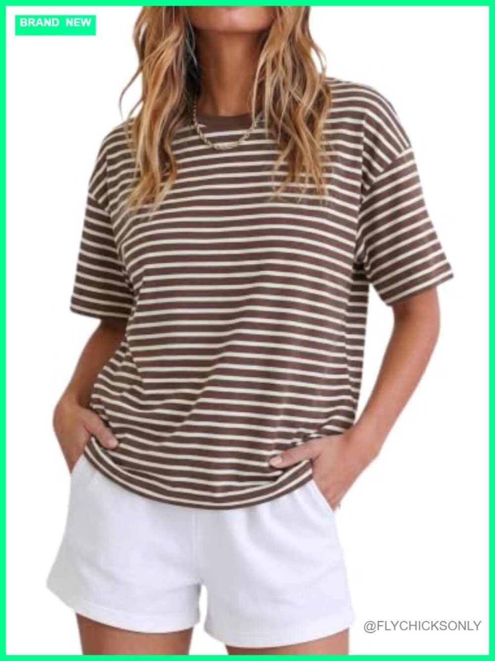 Women's Vintage Boxy Cropped Striped Tee Short Sleeve Loose Fit Casual Summer